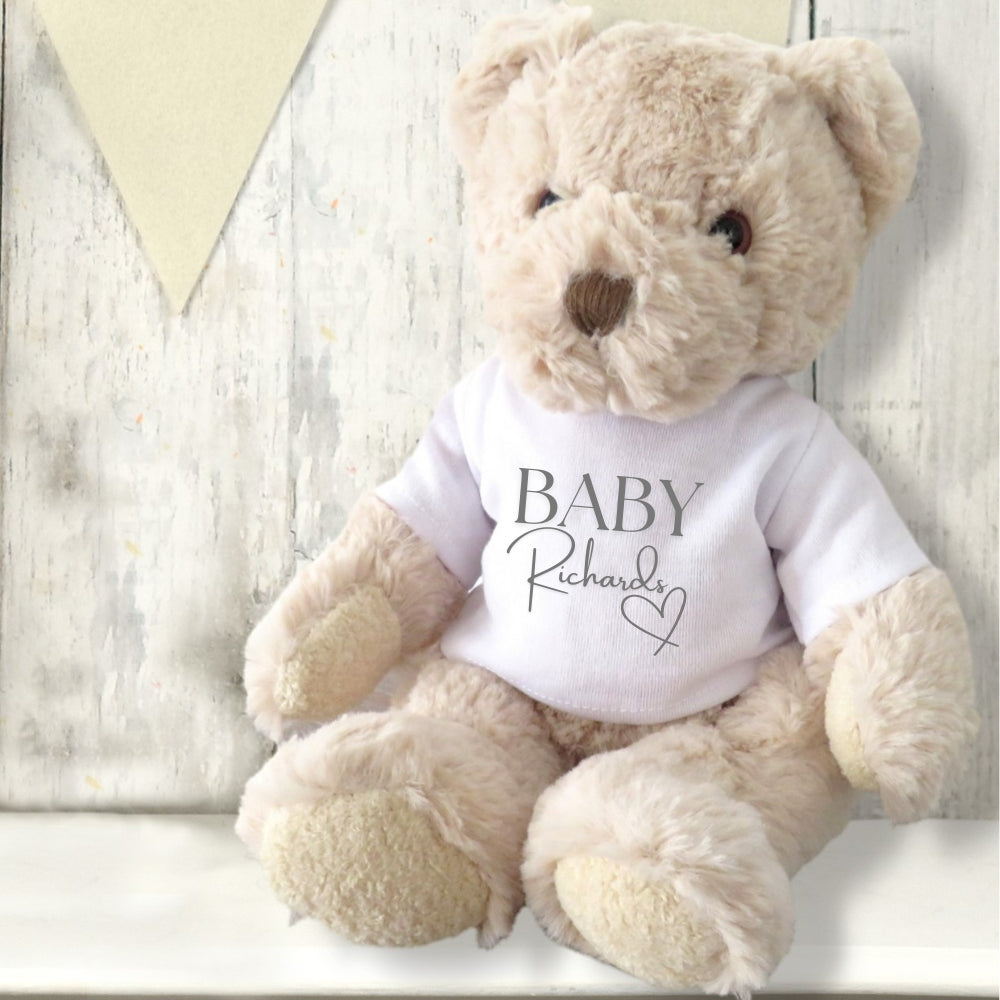 Personalised Luxury Teddy Bear with Surname Heart T Shirt