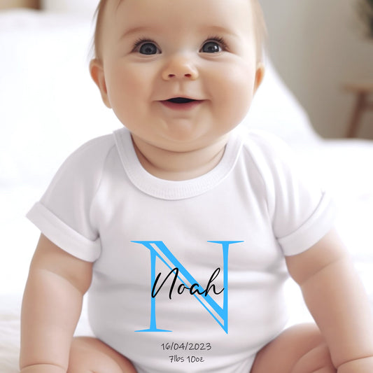 Personalised Blue Initial Baby Vest