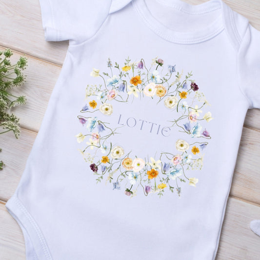 Personalised Baby Girls Spring Flower Baby Vest
