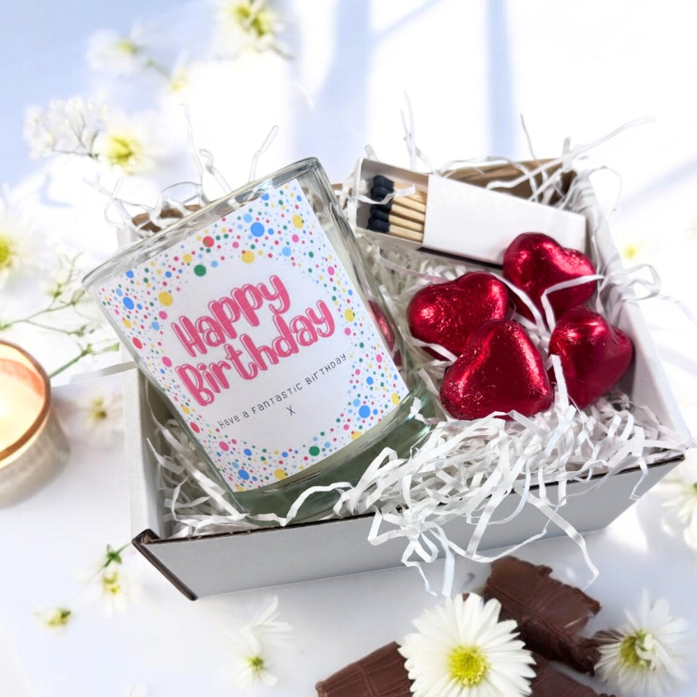 Happy Birthday Dotty Candle Gift Set | Birthday Gift Box For Her