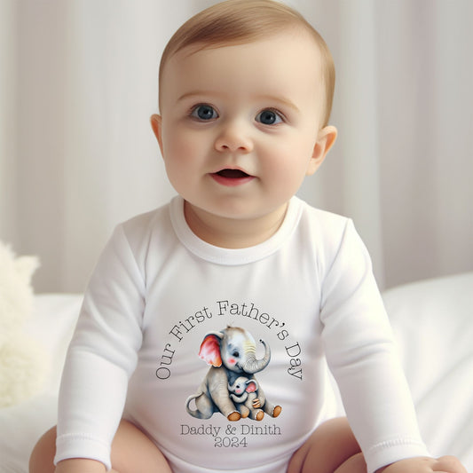 Personalised Our First Fathers Day Sweet Elephant Baby Grow