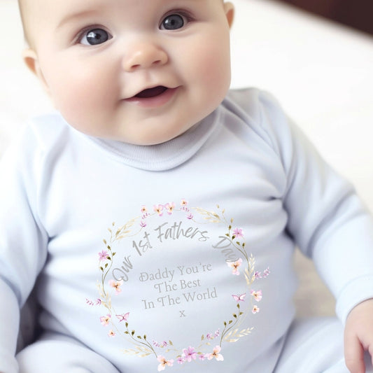 Our 1st Father's Day Pretty Flowers Baby Grow