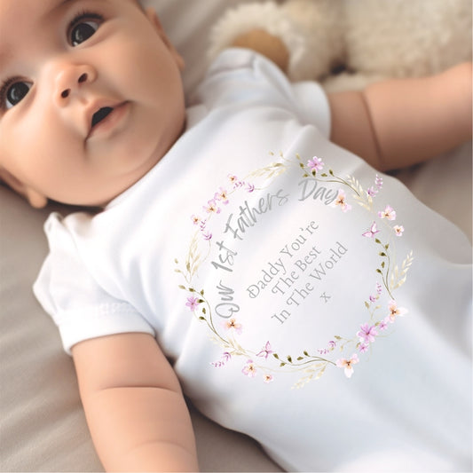 Our 1st Fathers Day Pretty Flowers Baby Vest