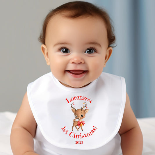 Personalised 1st Christmas Reindeer Baby Bib
