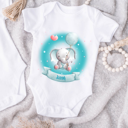 Personalised Elephant Boys Name Baby Vest