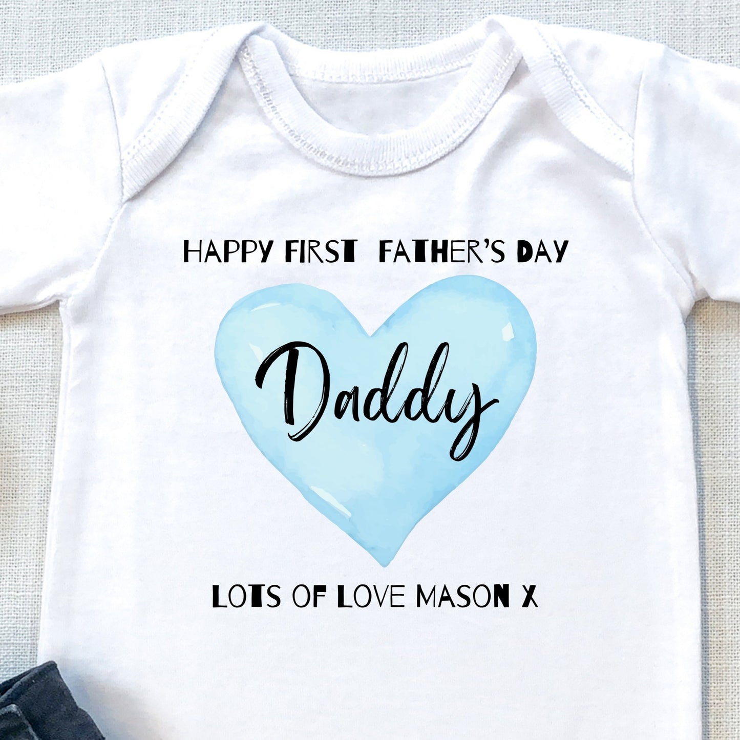 Personalised Blue Happy First Fathers Day Baby Grow