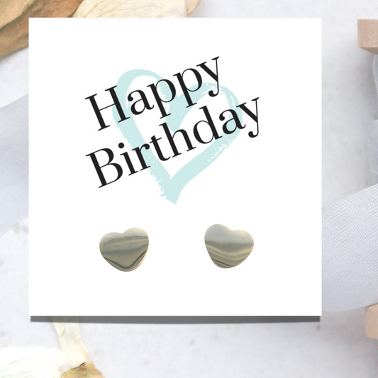 Happy Birthday Painted Heart Earrings & Message Card