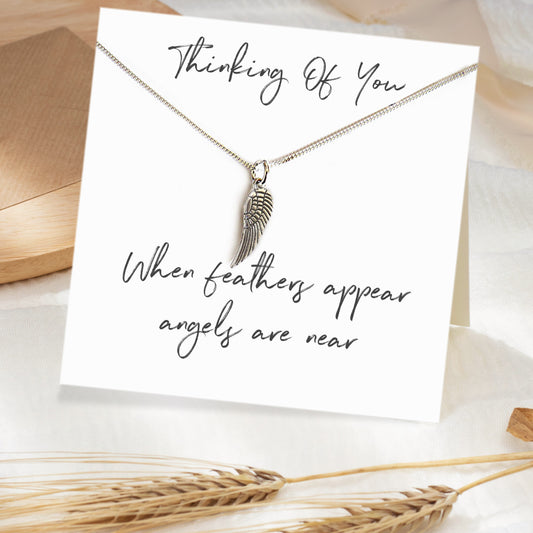 Angel Feather Sterling Silver Necklace on Message Card