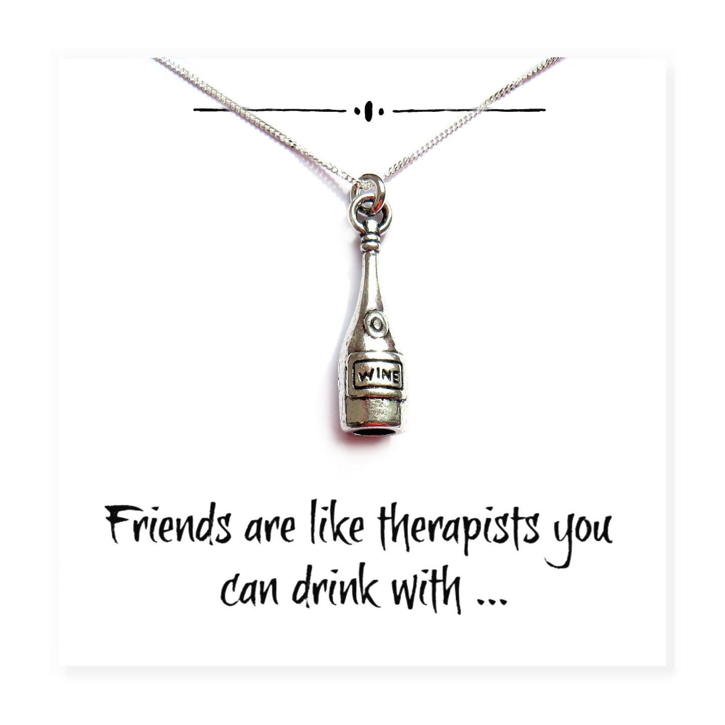 Wine Bottle Charm Necklace on Funny Friends Gift Card