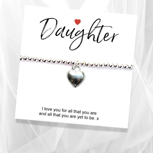 Daughter Gift Card with Heart Charm Bracelet