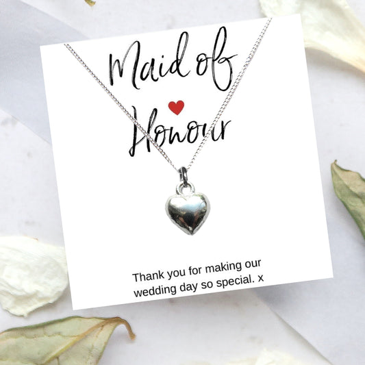 Maid of Honour Heart Necklace & Thank You Card