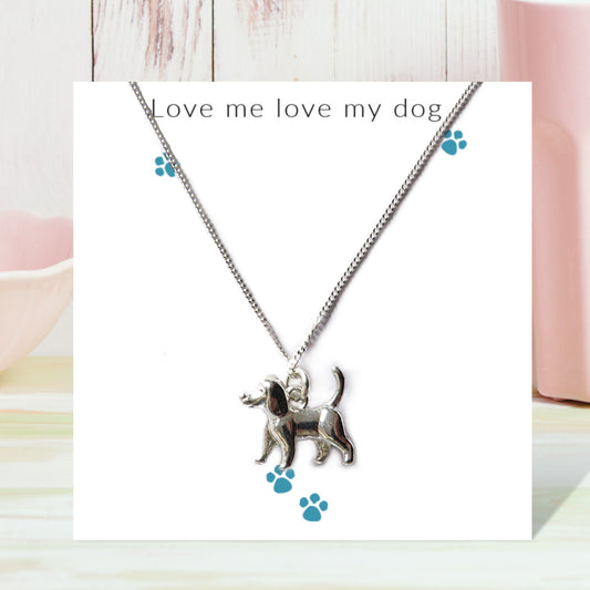 Love Me Love My Dog Necklace on Message Card