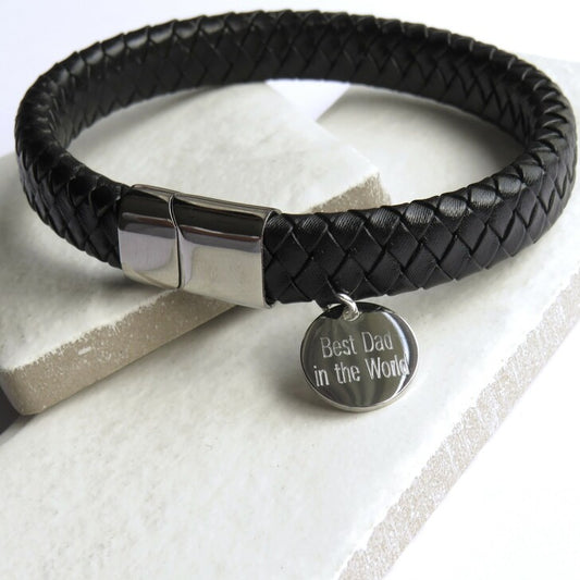 Personalised Men's Luxury Black Leather Bracelet