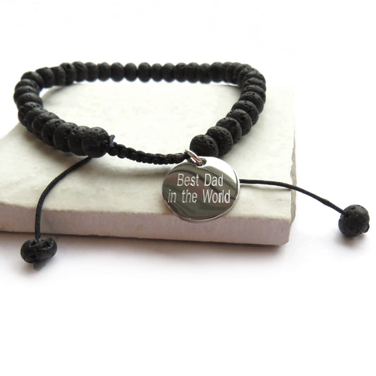Personalised Men's Black Lava Bead Bracelet