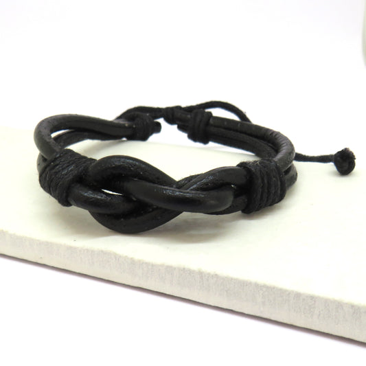 Black Men's Leather Knot Bracelet