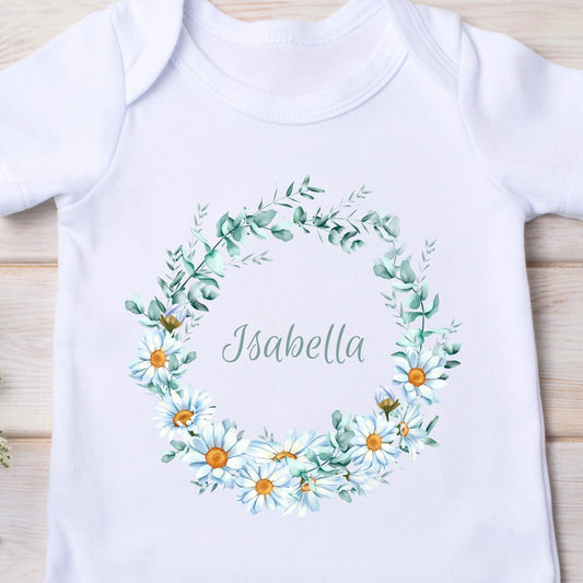 Personalised Daisy Flowers Baby Grow