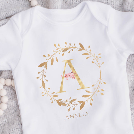 Personalised Golden Blossom Baby Grow