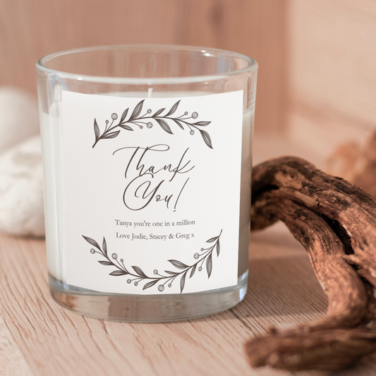 Personalised Leaf Thank You Candle