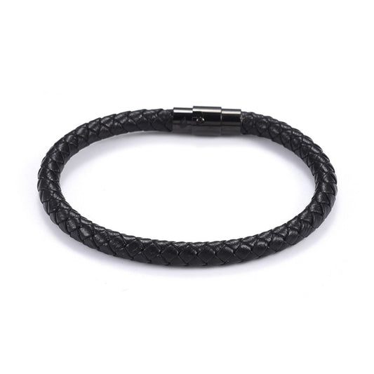 Men's Black Leather Rope Bracelet