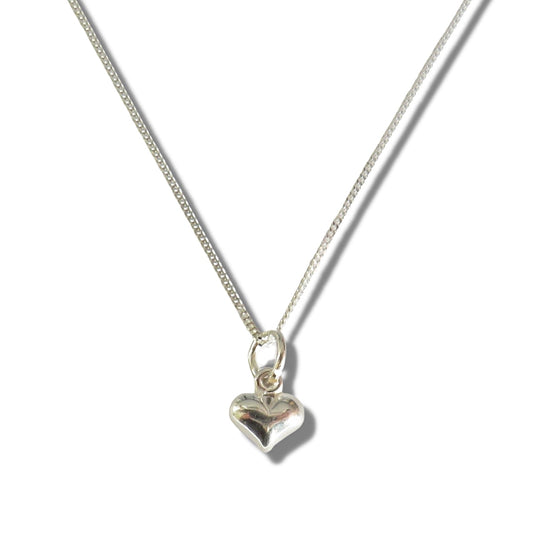 Girls Mini Puff Heart Silver Necklace