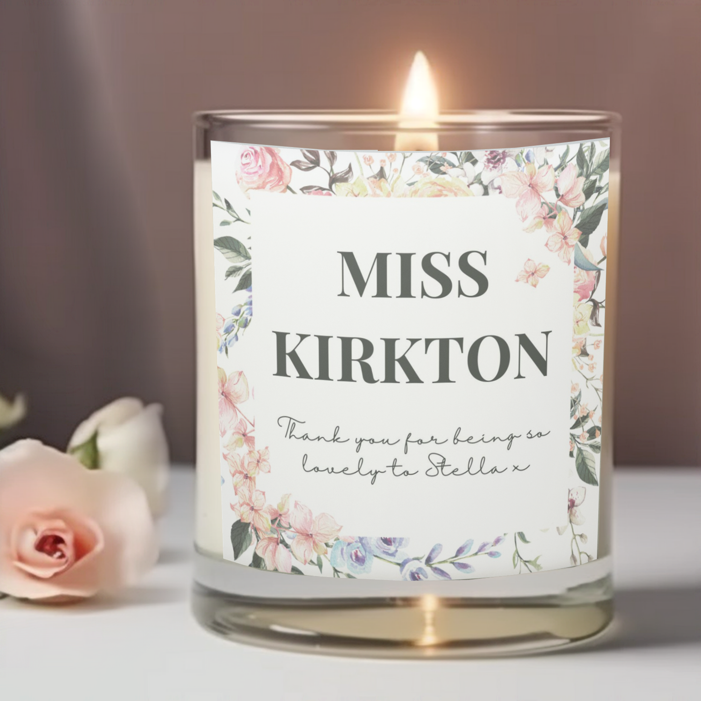 Personalised Thank You Flowery Candle