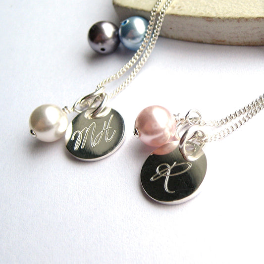 Personalised Script Disc Necklace & Pearl