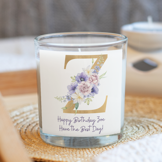 Personalised Purple Floral Initial Candle