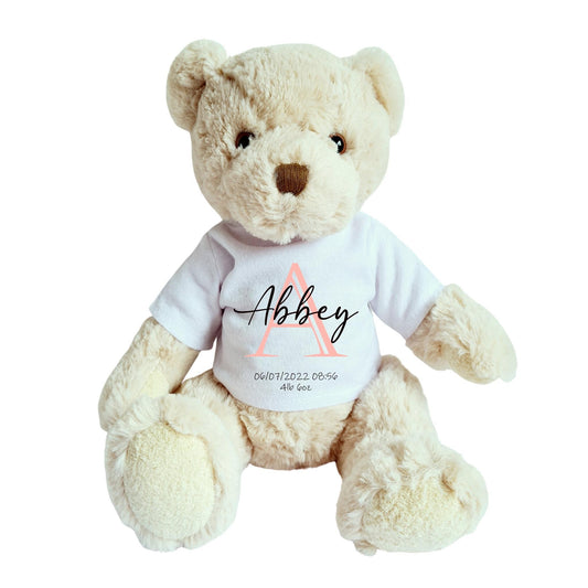 Luxury Teddy Bear with Personalised Pink Initial Shirt