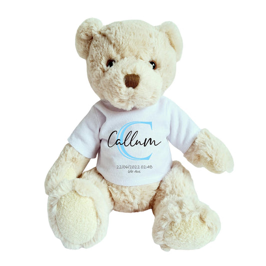 Luxury Teddy Bear with Personalised Blue Initial Shirt