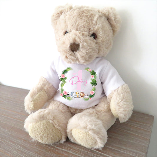 Personalised Luxury Teddy Bear Pink Girls 1st Birthday T-shirt