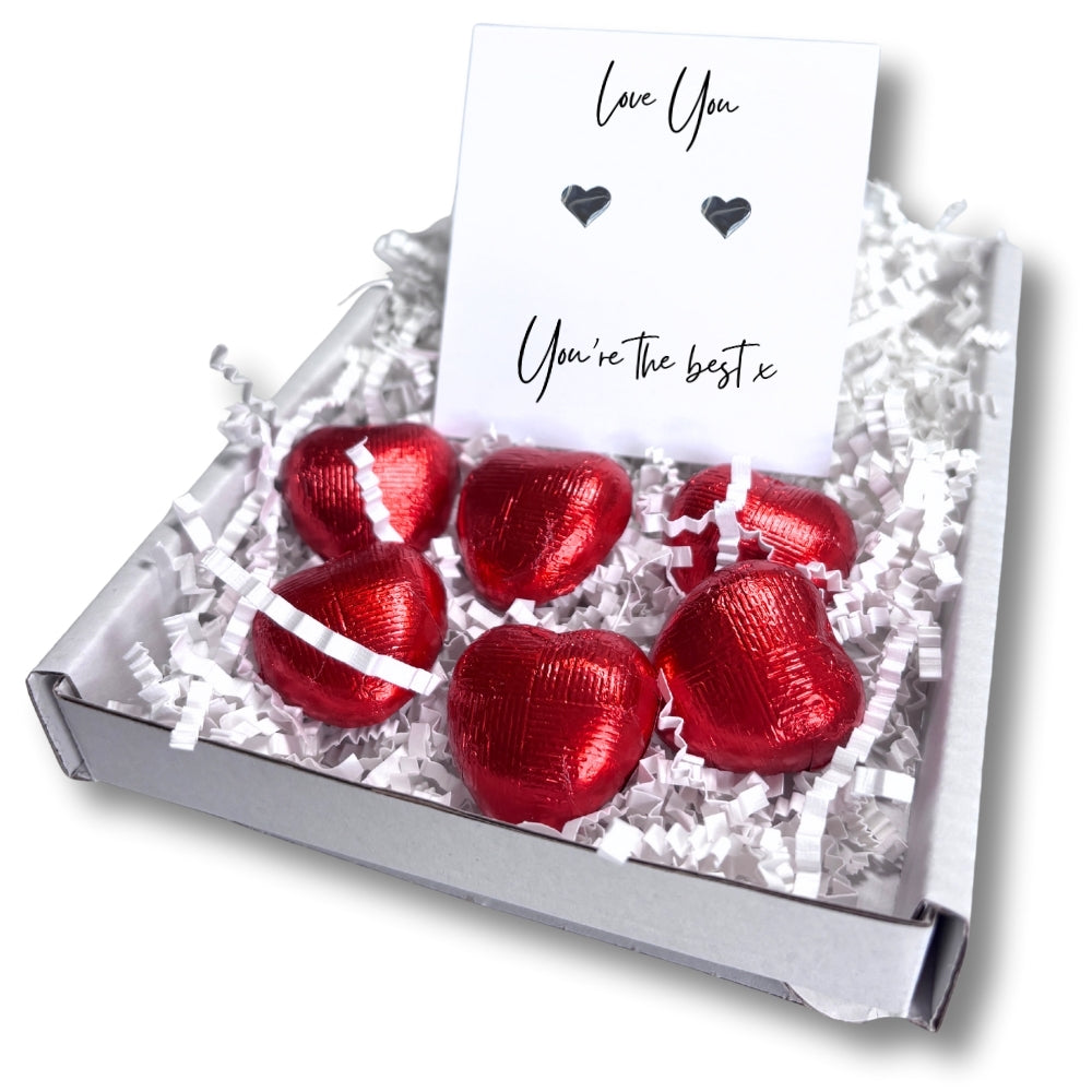 Silver Heart Stud Earrings & Love You You're the Best Mini Gift Hamper