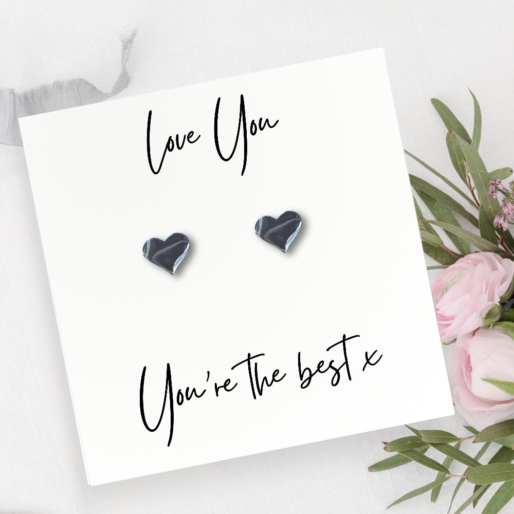 Silver Heart Stud Earrings & Love You You're the Best Mini Gift Hamper