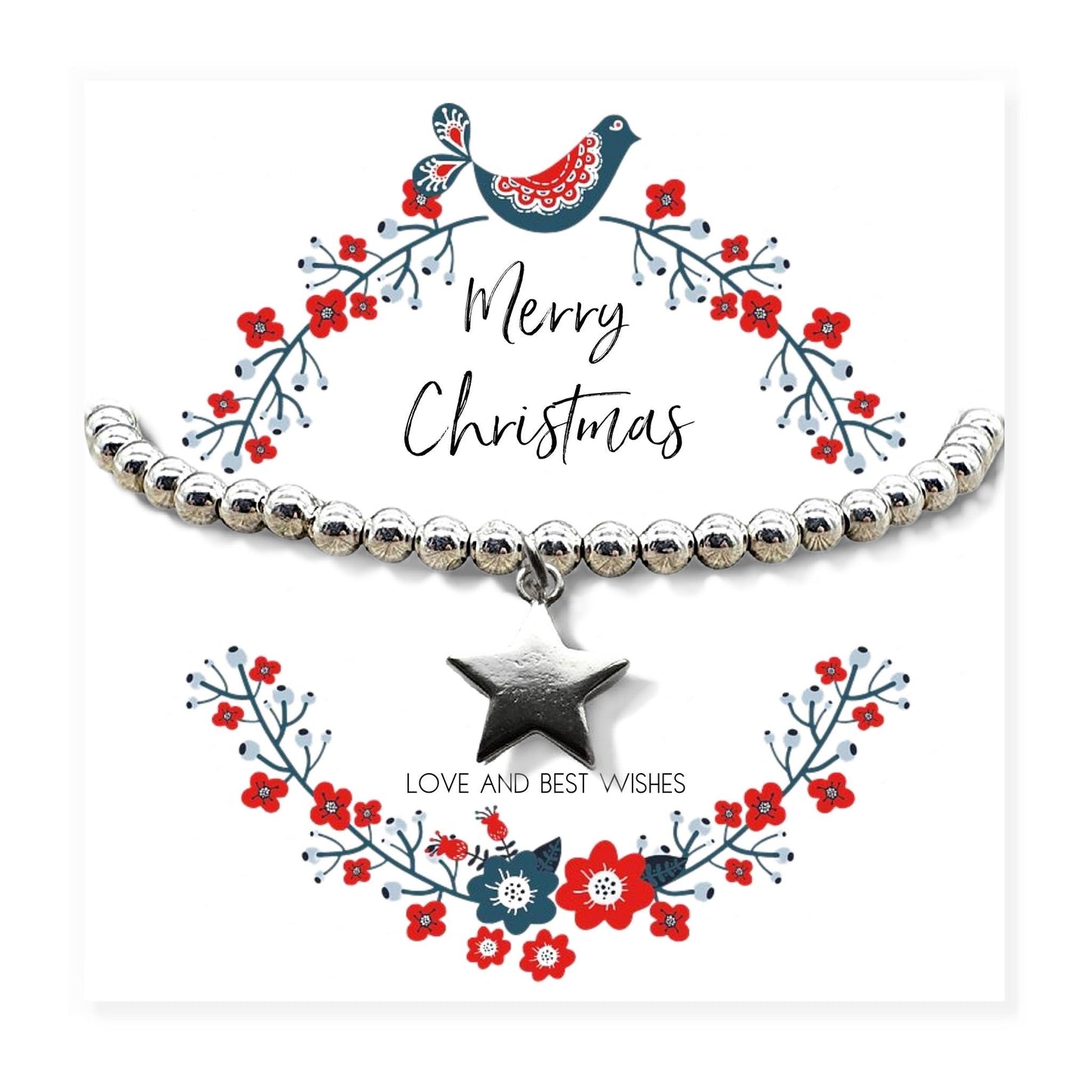 Small Merry Christmas Star Gift Hamper - Silver Star Bracelet, Chocolates & Candle