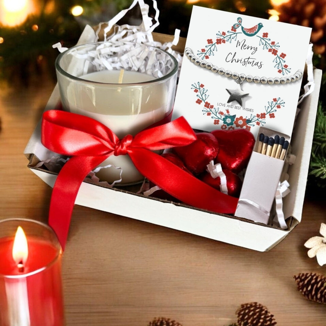 Small Merry Christmas Star Gift Hamper | Bracelet, Chocolates & Candle