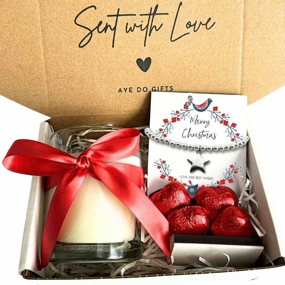 Small Merry Christmas Star Gift Hamper | Bracelet, Chocolates & Candle