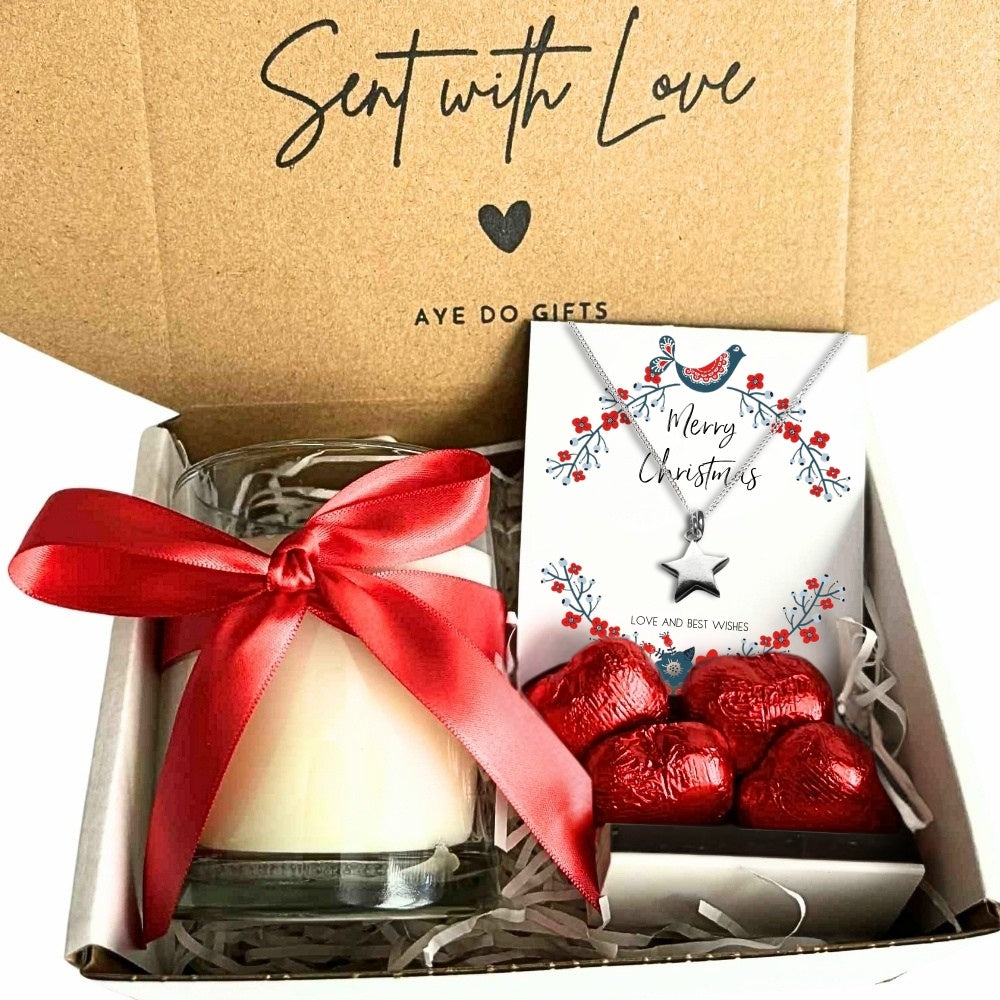 Small Merry Christmas Star Gift Hamper | Necklace, Chocolates & Candle