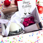 Small Happy Birthday Gift Hamper | Heart Earrings, Chocolates & Candle