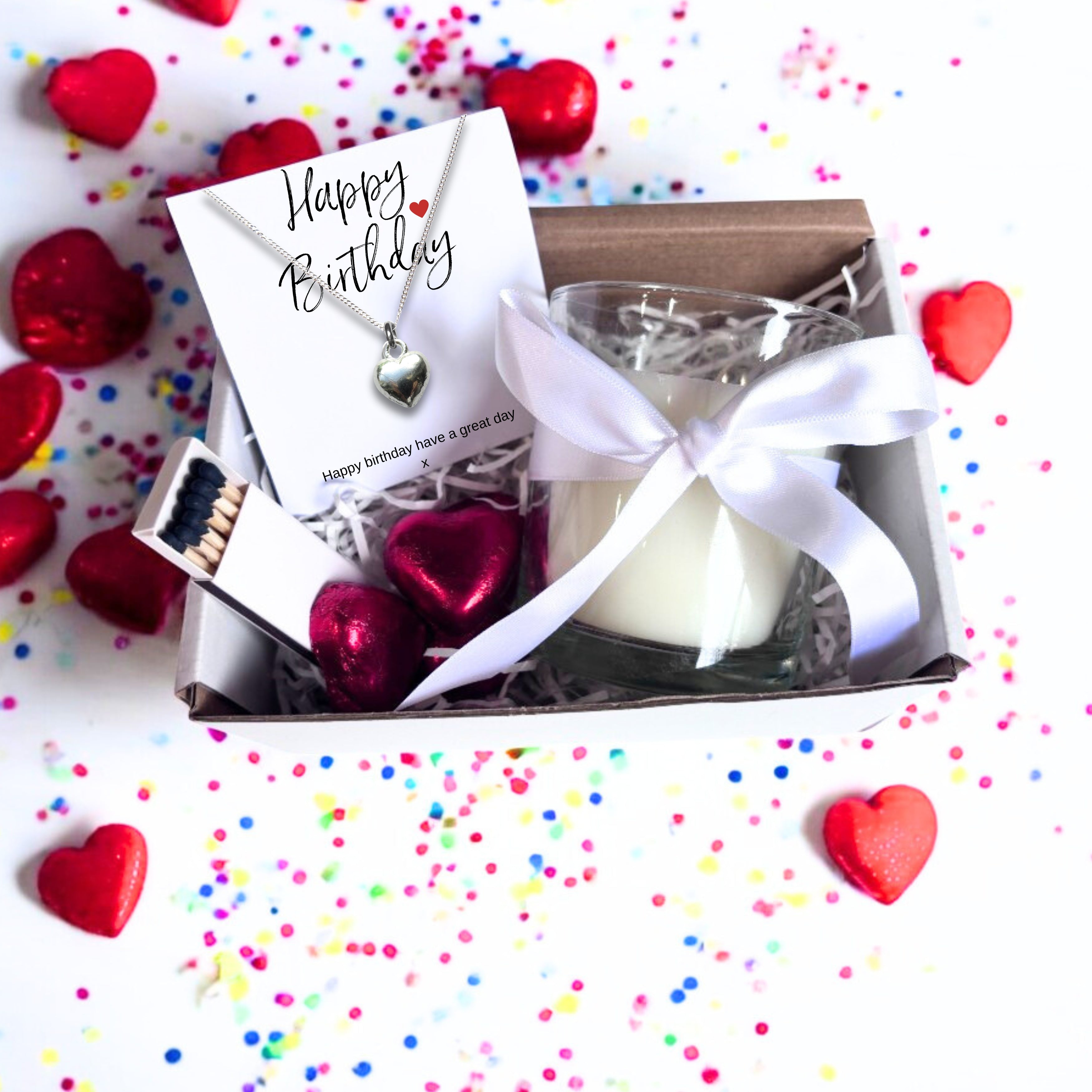 Small Happy Birthday Gift Hamper Necklace, Chocs & Candle