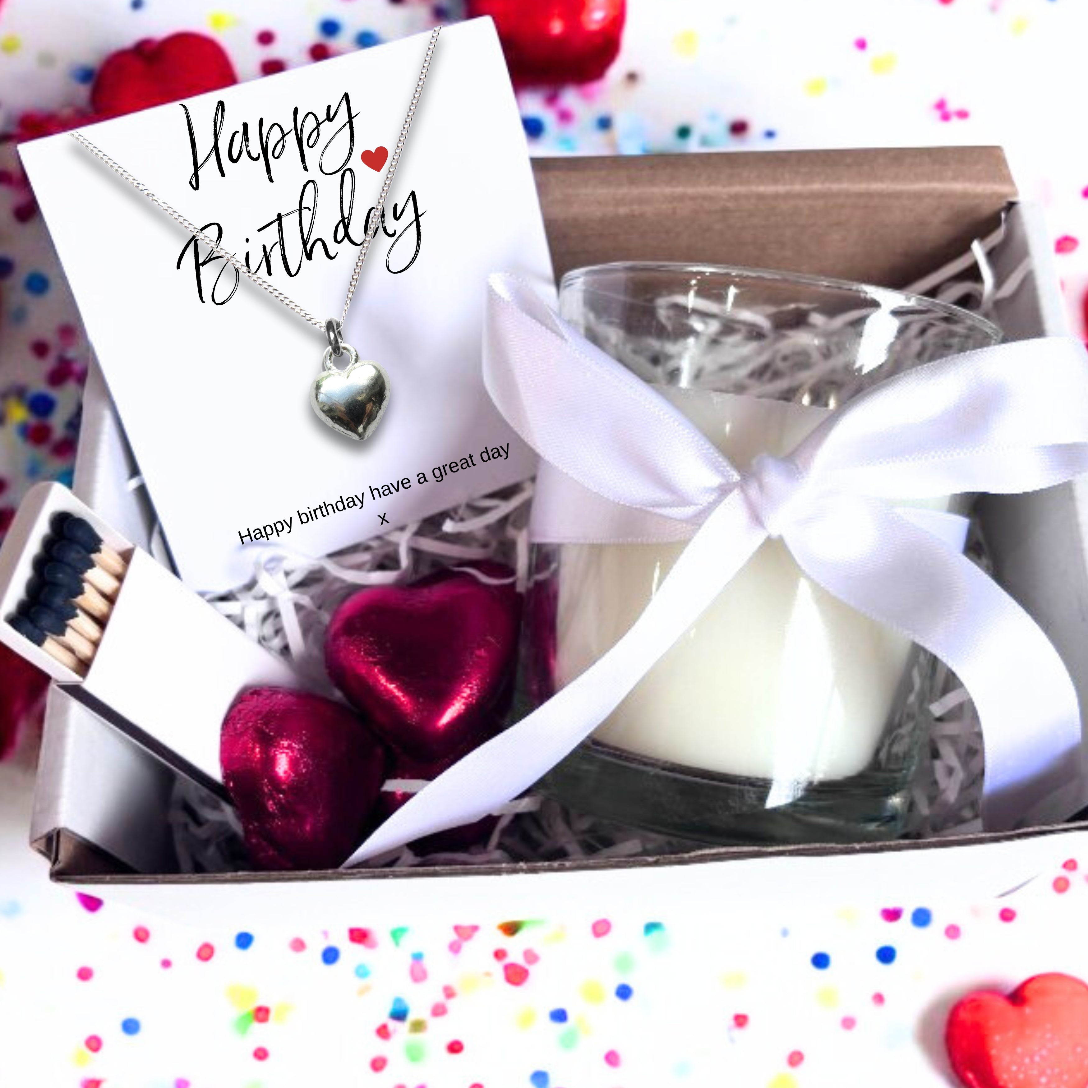 Small Happy Birthday Gift Hamper Necklace, Chocs & Candle