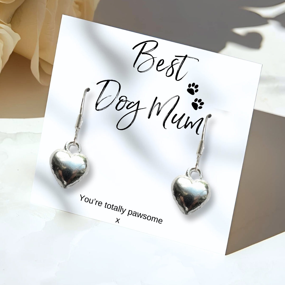 Best Dog Mum Mini Gift Hamper Silver Heart Earrings