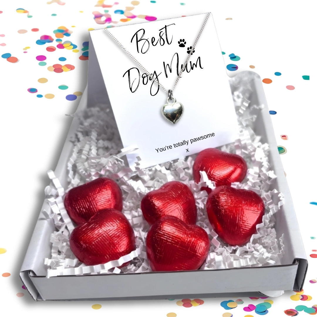 Best Dog Mum Mini Gift Hamper Silver Heart Necklace