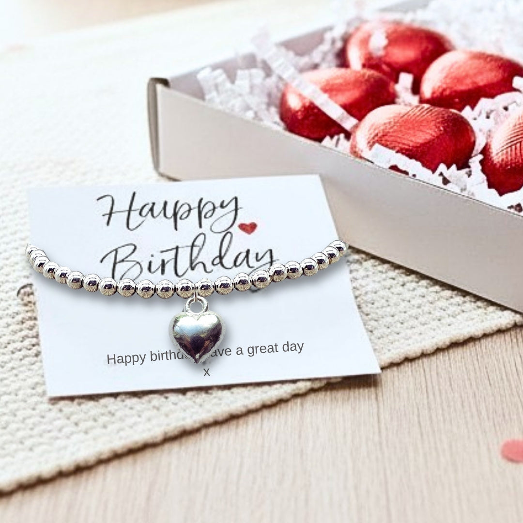 Happy Birthday Mini Gift Hamper with Silver Heart Bracelet