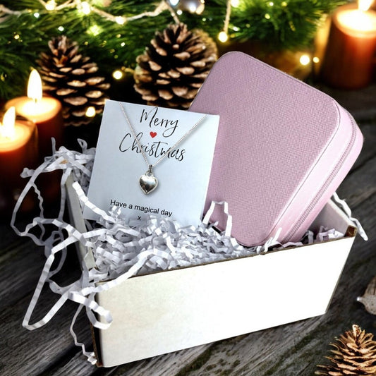 Merry Christmas Gift Hamper - Silver Heart Necklace & Jewellery Box