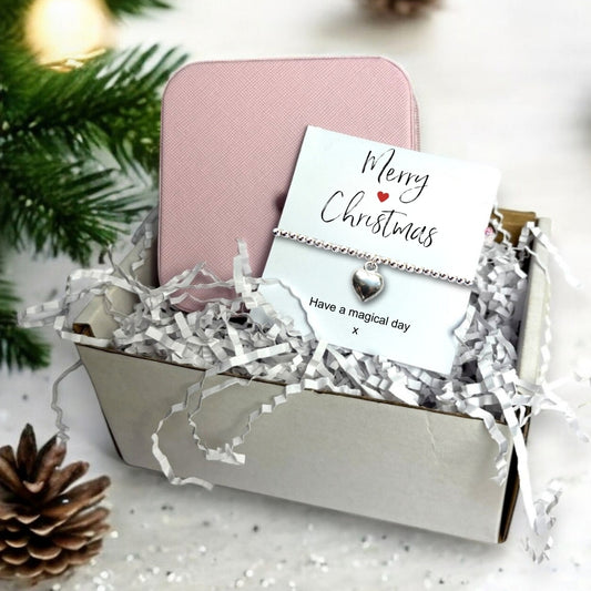 Merry Christmas Gift Hamper - Silver Heart Bracelet & Jewellery Box