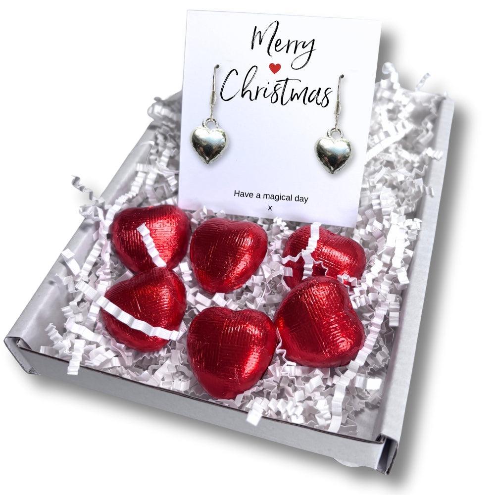 Merry Christmas Mini Gift Hamper with Silver Heart Earrings