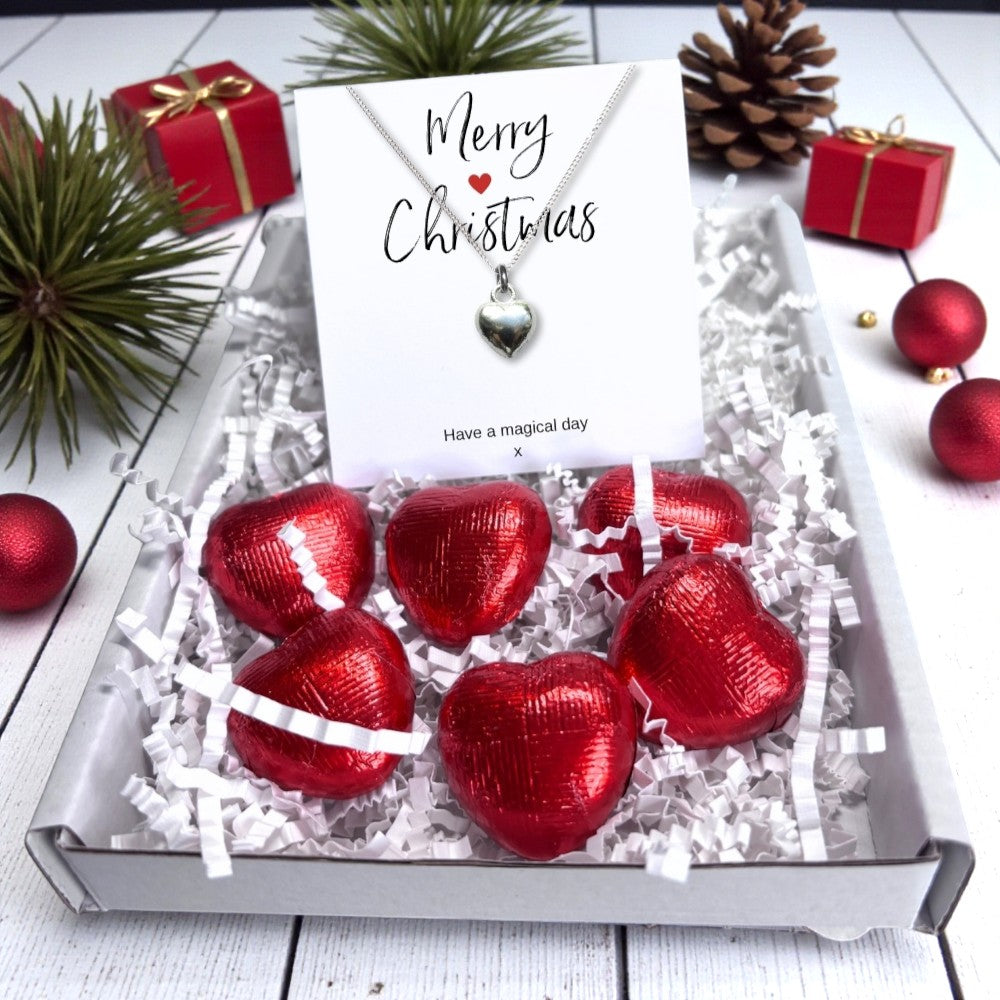 Merry Christmas Mini Gift Hamper with Silver Heart Necklace