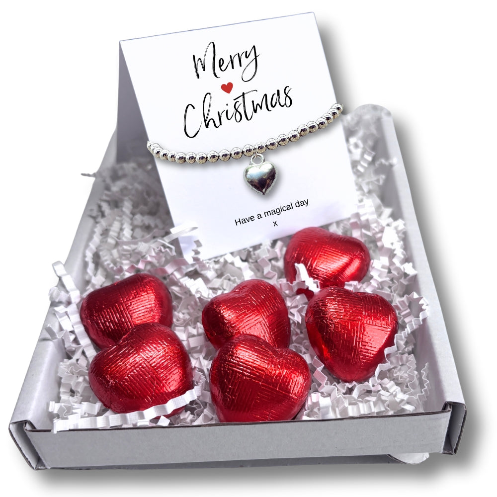 Merry Christmas Mini Gift Hamper with Silver Heart Bracelet