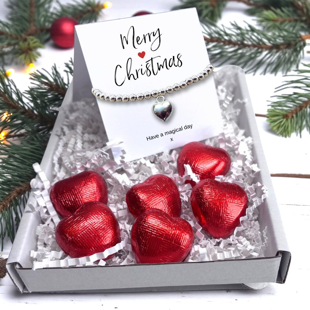 Merry Christmas Mini Gift Hamper with Silver Heart Bracelet