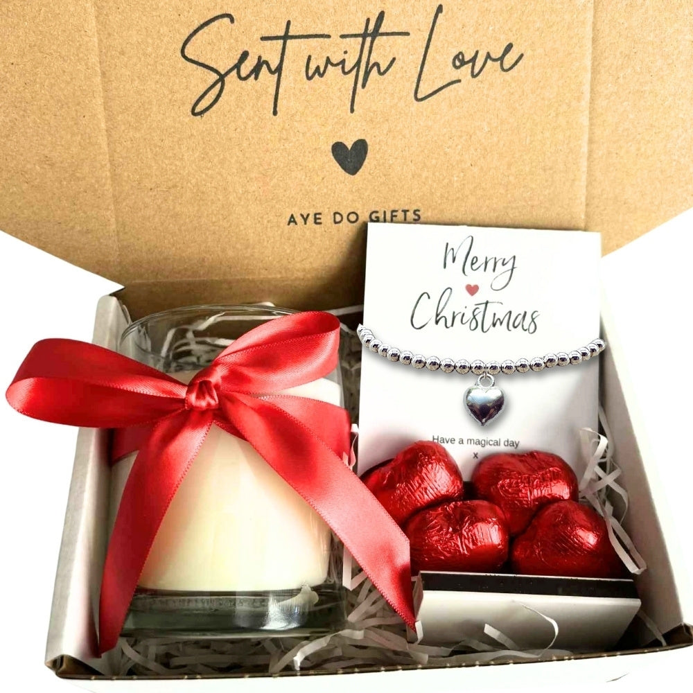Small Merry Christmas Gift Hamper | Bracelet, Chocolates & Candle