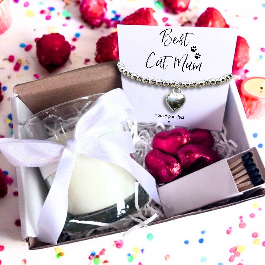 Small Best Cat Mum Gift Hamper | Bracelet, Chocolates & Candle